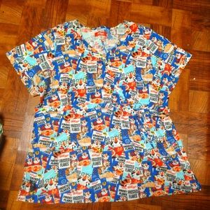 Kellogg's Retro Frosted Flakes Scrub Nurse Medical Short Sleeve Top Women's 3X